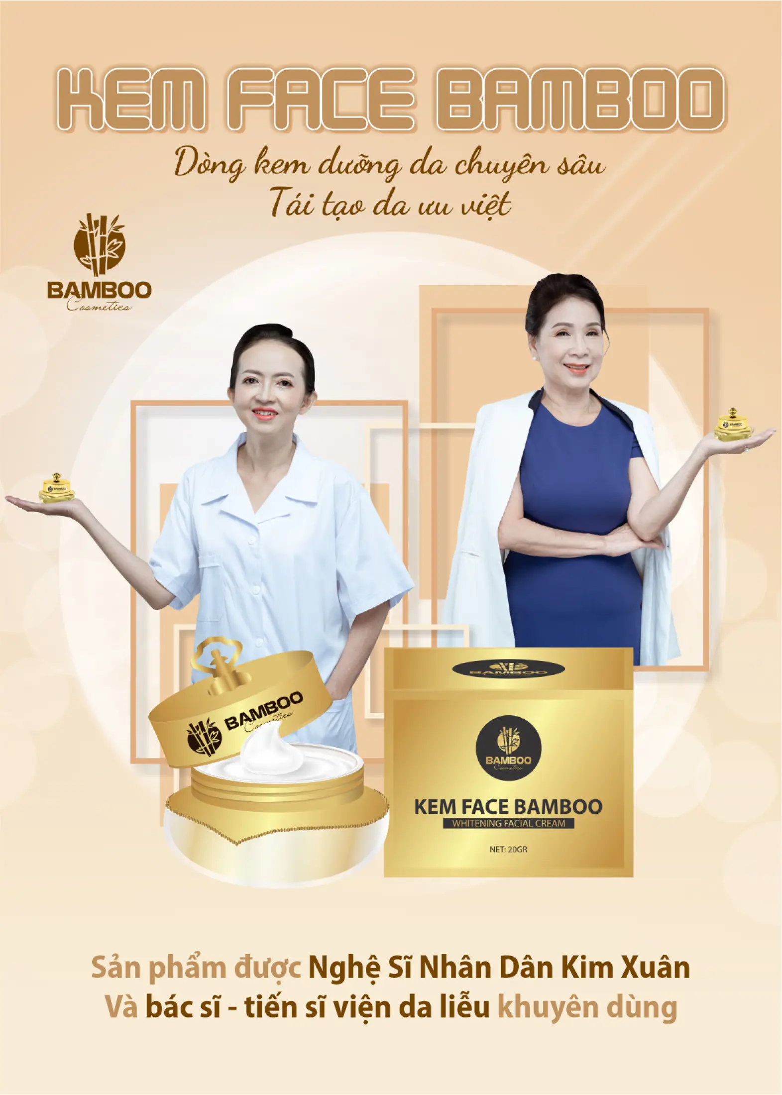 KEM FACE DƯỢC MỸ PHẨM BAMBOO - DƯỠNG DA TRẮNG HỒNG - ĐẨY LÙI NÁM TÀN NHANG CHỐNG NẮNG - NHANH CHÓNG PHỤC HỒI DA HƯ TỔN