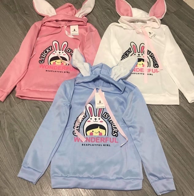 Áo Hoodie Nỉ Đầu Tai Thỏ Wonderful Dễ Thương