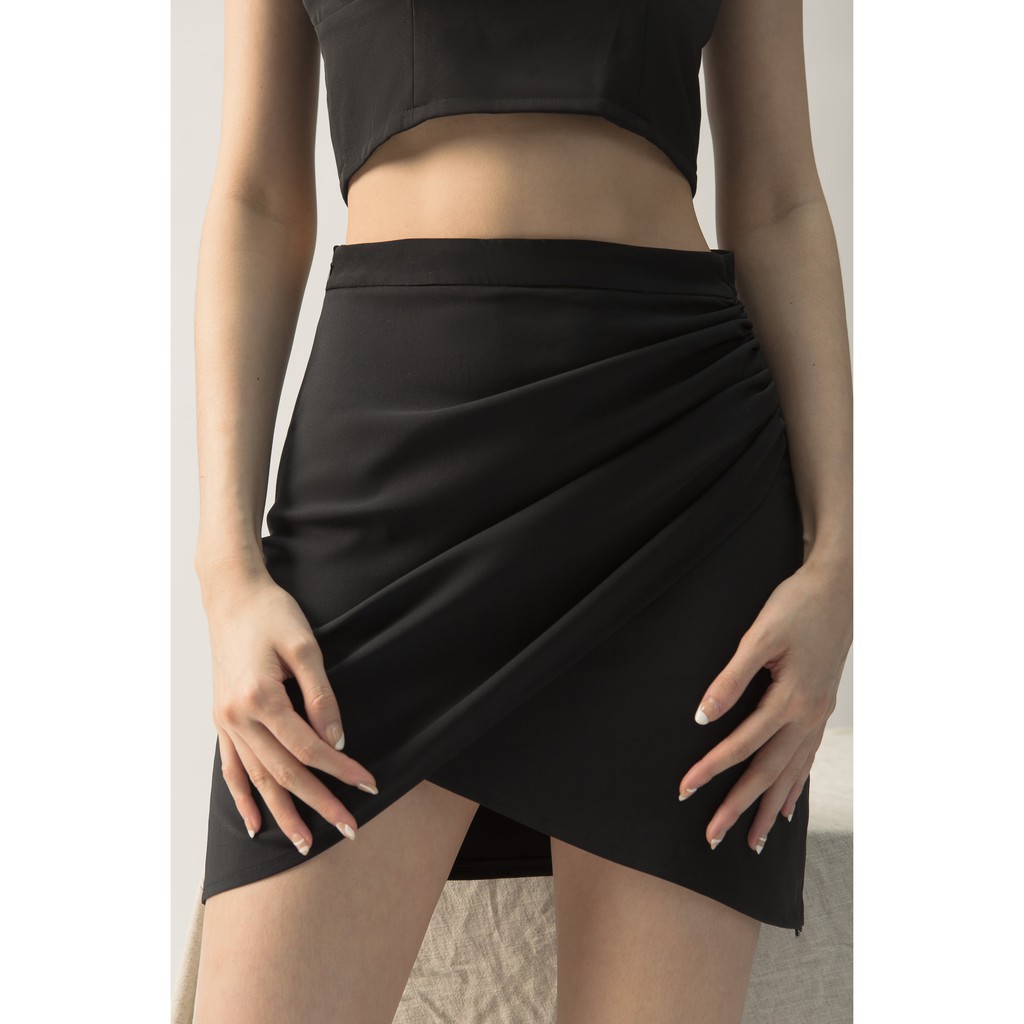 Chân váy vạt chéo xếp nhún - lucy mini skirt, solid