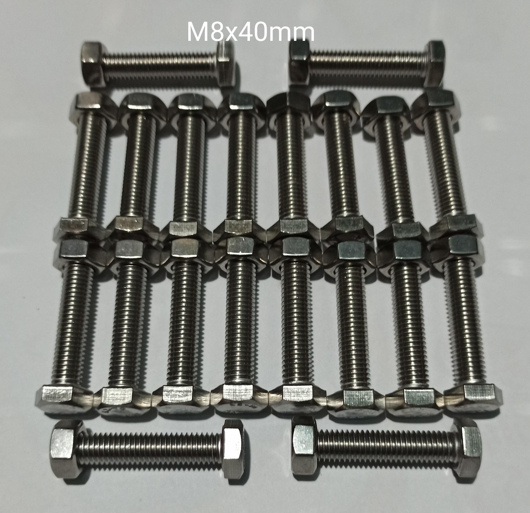 M8x40mm INOX 304 COMBO 20 Bu Long Con Tán INOX Chống Gỉ, 8 Li 4 Phân