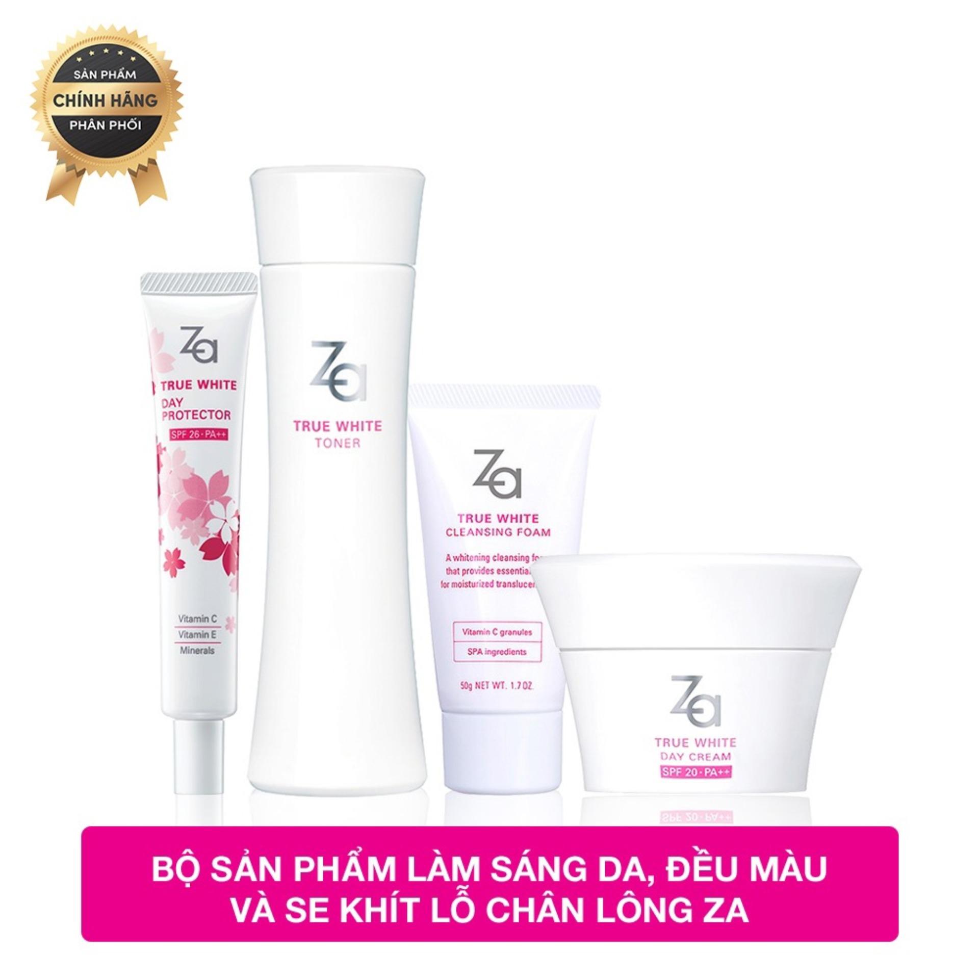 Bộ sản phẩm làm sáng da, đều màu và se khít lỗ chân lông ZA (True White Cleansing Foam 50g + True White Ex protector limited 35ml + True White Toner 50ml + True White Ex Day Cream SPF20 PA++ 40ml)