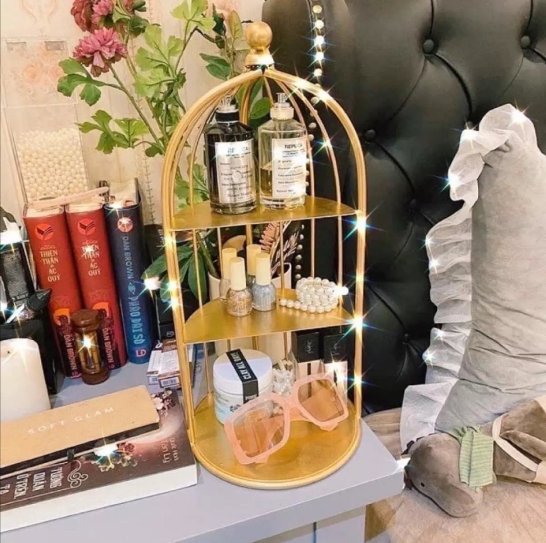 Kệ để mỹ phẩm. Kệ trang trí hình lồng chim. Sắt sơn tĩnh điện. Kích thước 45 x 22cm (MI220)