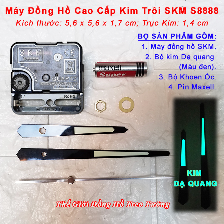 Máy Đồng Hồ NHẬT Kim Trôi Cao Cấp SKM + Kim Màu ĐEN / VÀNG có DẠ QUANG - Tặng Pin Maxell – Bảo Hành 1 Năm