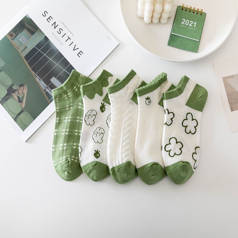 Set 10 đôi tất vớ nữ ngắn cổ bèo green