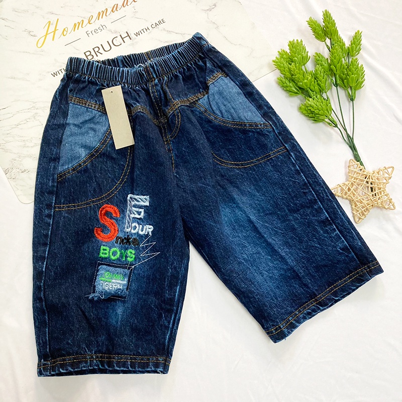 (HÀNG VNXK CHÍNH PHẨM) -Combo 3 quần jean lửng rin ngố bé trai, chất jean co dãn mạnh, size 14-55kg