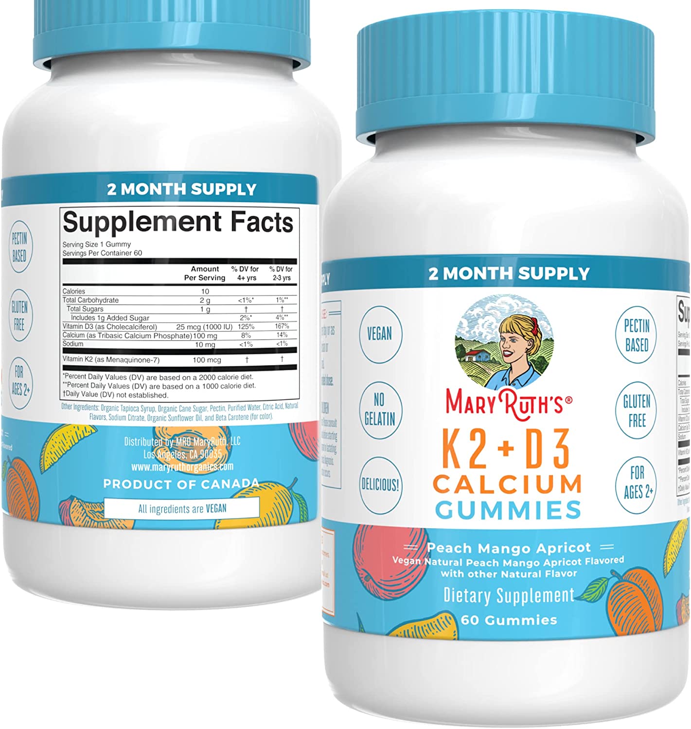 Viên kẹo nhai bổ sung vitamin D3, K2 và canxi Mary Ruth’s 60v
