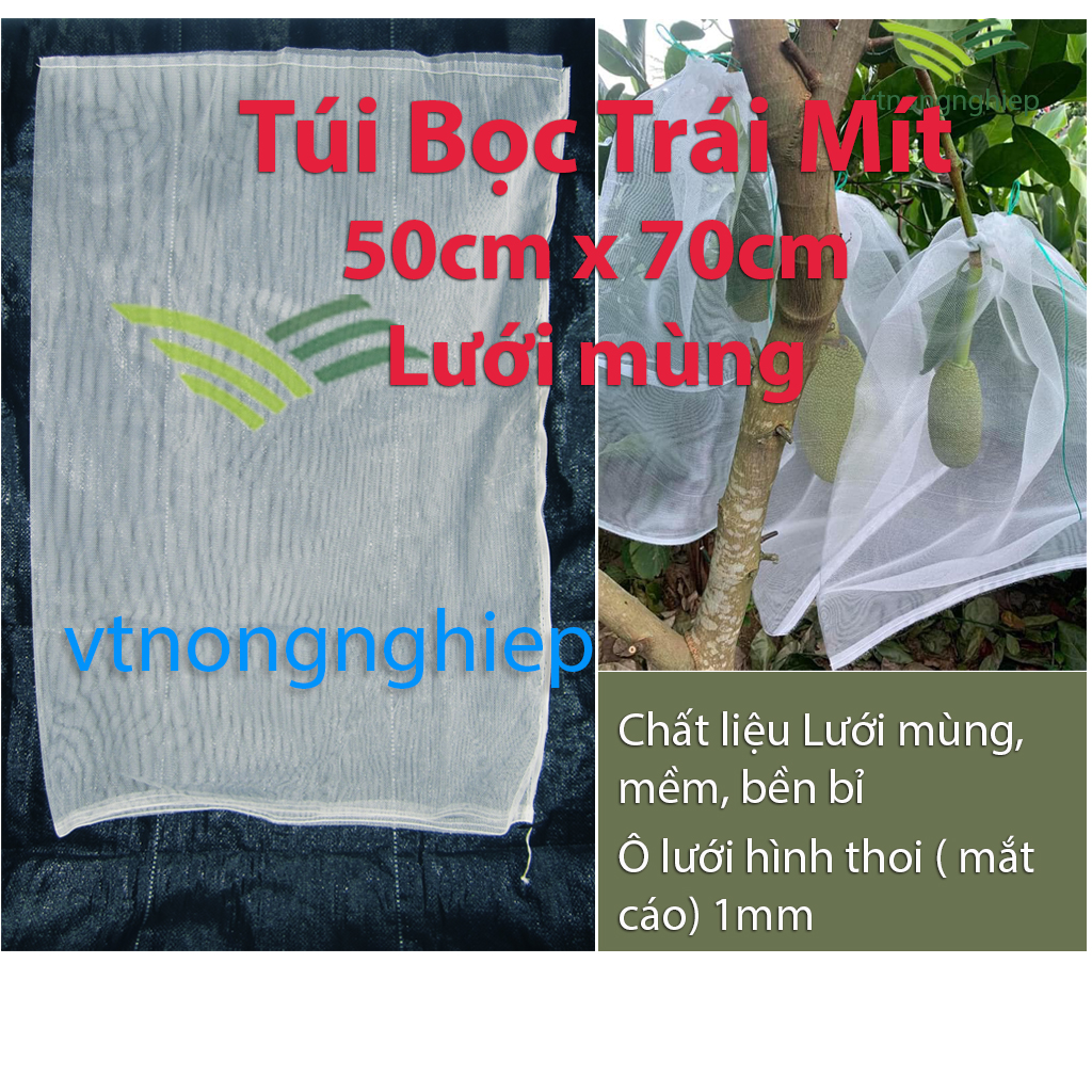 10 Túi bọc mít, kích thước 50x70cm, 40x50cm, LƯỚI MÙNG, ô lưới 1mm, túi bao trái mít Thái, bền, sử d