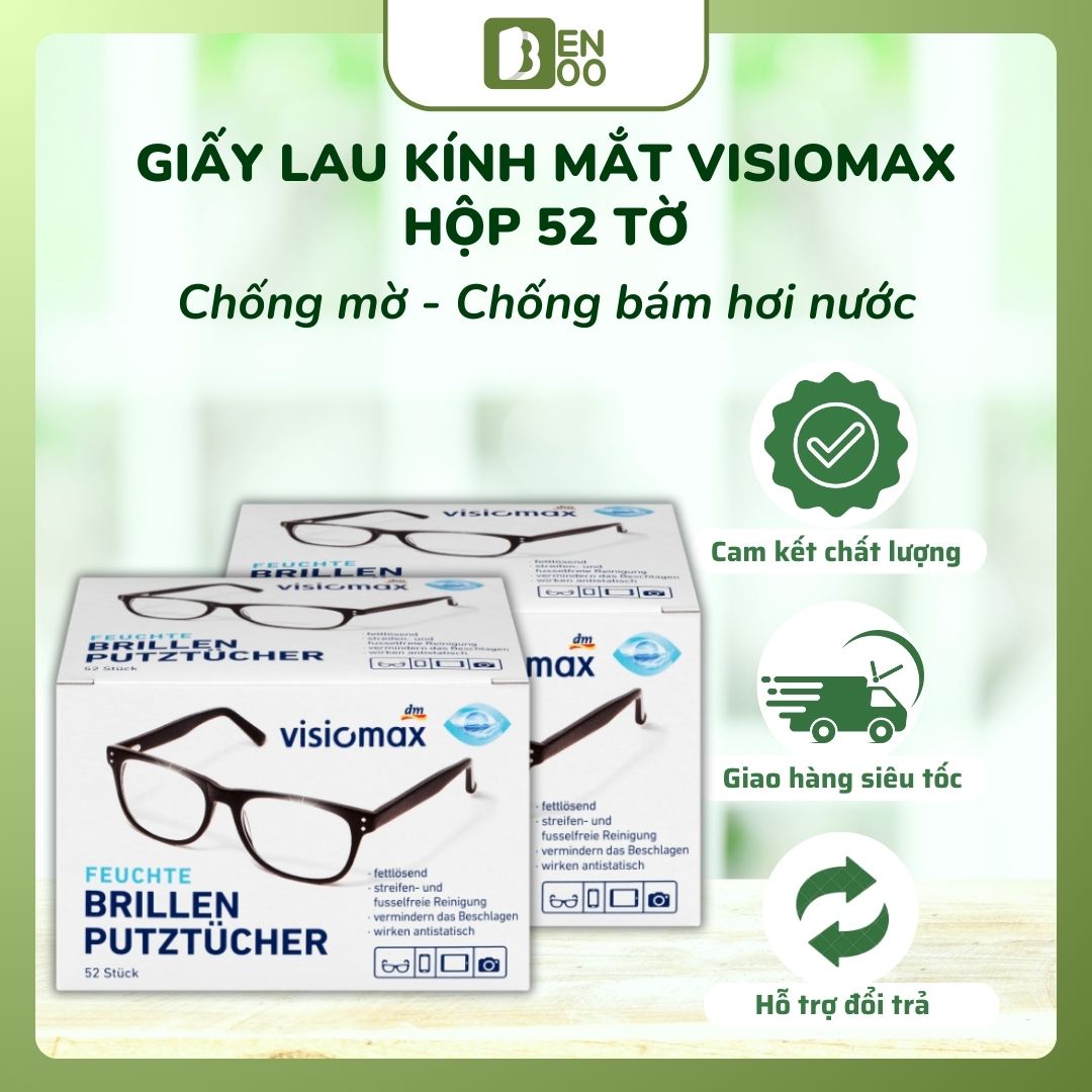 Giấy lau kính mắt Visiomax Chống mờ, Chống bám hơi nước, Làm sạch kính Nhập khẩu Đức hộp 52 tờ