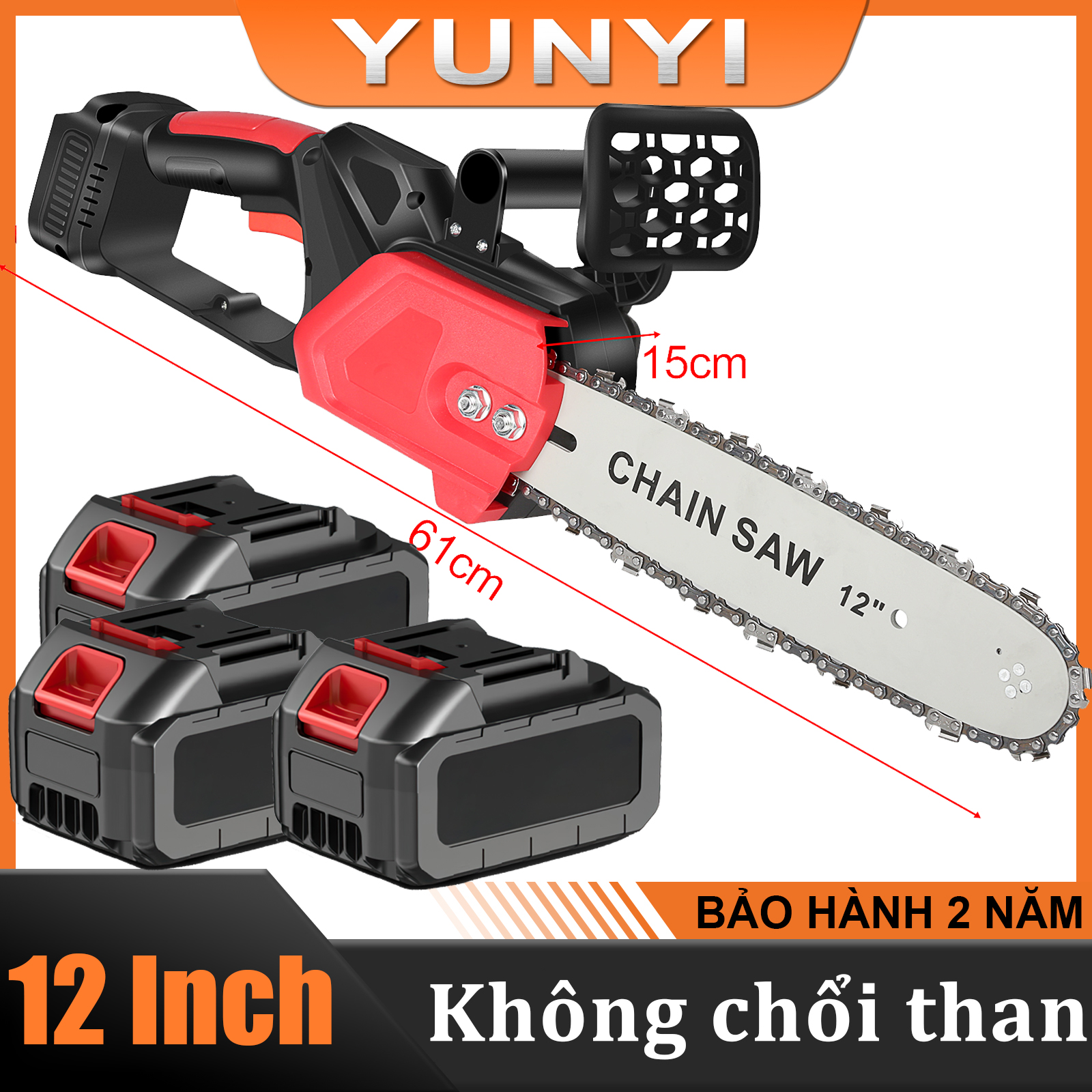 Máy cưa pin cầm tay cao cấp 3200W,Máy cưa xích dùng pin 48V,Cưa xích chạy pin,Máy cưa gỗ cầm tay điện,Máy cưa điện cầm tay sạc pin,Bảo hành 10 năm