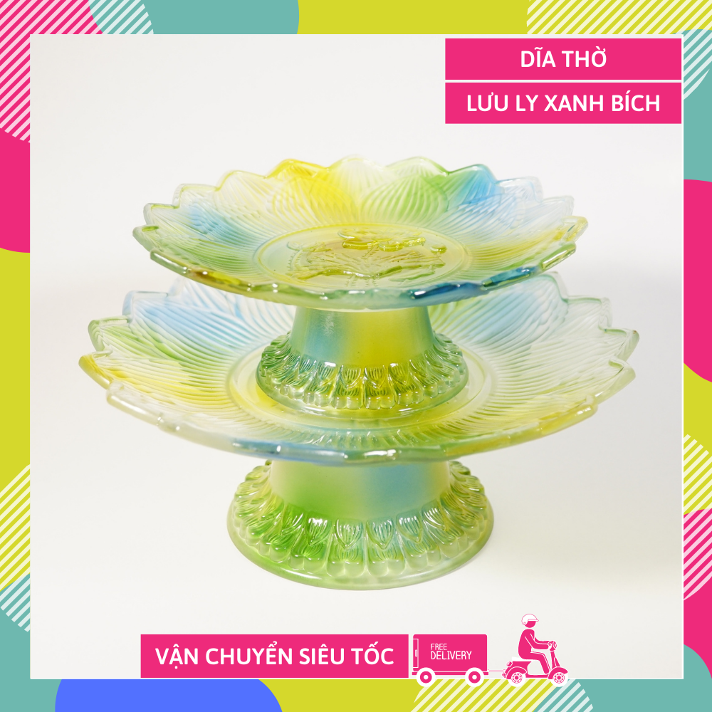 [HCM]Dĩa trái cây thờ cúng đĩa lưu ly xanh ngọc bích cao cấp - Nhiều cỡ
