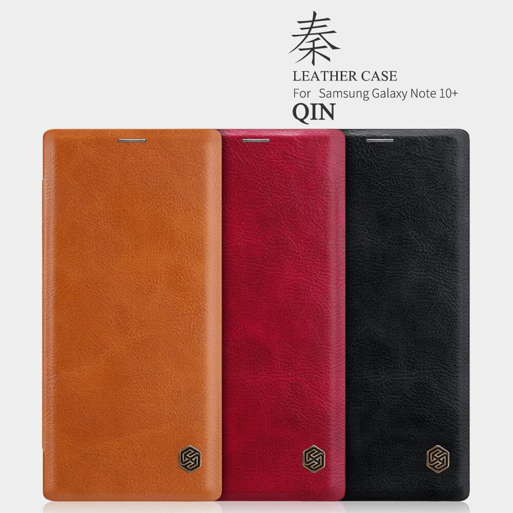 Bao da QIN dùng cho điện thoại Samsung Galaxy Note 10 Plus, Samsung Galaxy Note 10 Plus 5G có ngăn đựng thẻ da xịn