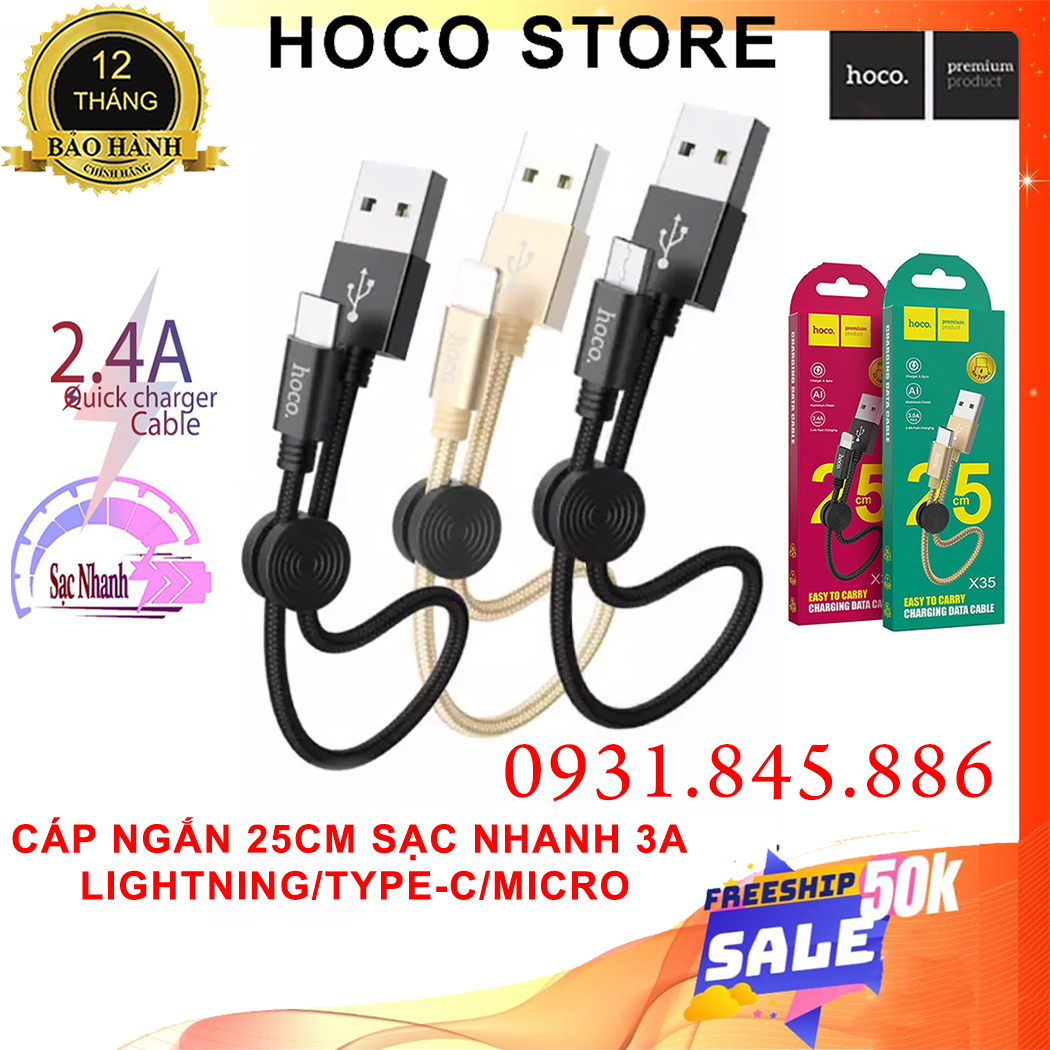 Cáp sạc nhanh + chống gãy + chống đứt dây sạc micro lightning type c hoco x35 3a cho iphone ipad android
