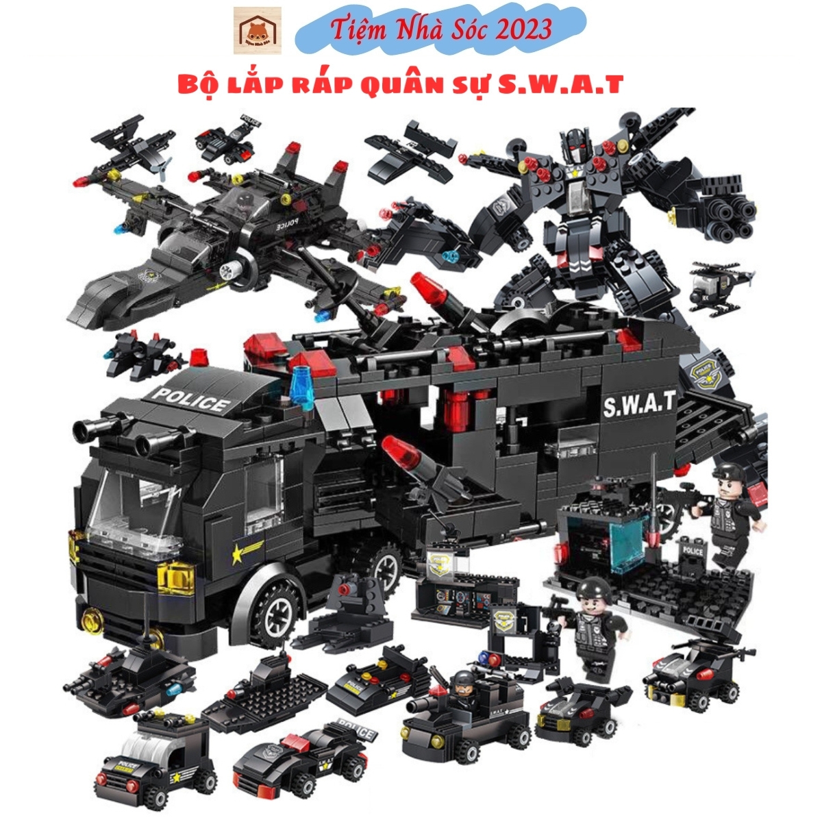 S.W.A.T battle military car building blocks model toy for squirrel shop 2023