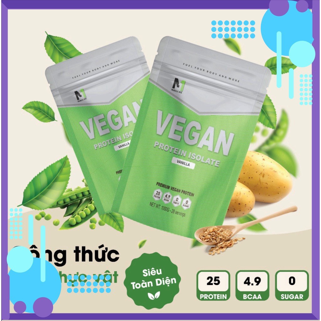 Whey vegan proetin, sữa thực vật tăng cơ giảm mỡ Muscle one túi 1kg