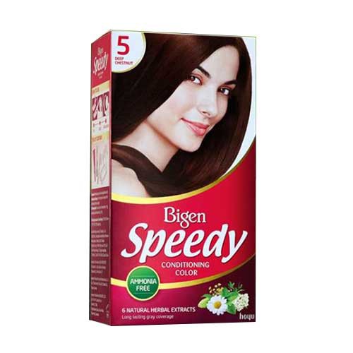 Màu nâu hạt dẻ đậm của thuốc nhuộm tóc Bigen Speedy sẽ làm bạn hài lòng với kết quả. Không chỉ đẹp mà còn thật chất lượng, sản phẩm mang lại sự tự tin cho người sử dụng. Thử ngay Bigen Speedy để trải nghiệm một sản phẩm tuyệt vời.