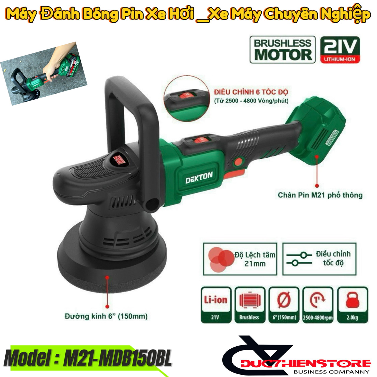 Máy đánh bóng dùng pin dekton m21-mbd150bl new 2024 | máy đánh bóng lệch tâm chuyên nghiệp dùng pin 21v