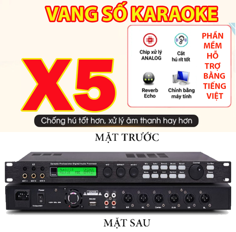 SIÊU SALE XẢ TẾT 2024 Vang Số Chống Hú Karaoke  X5 CHÍNH HÃNG  Bộ Xử Lí Lõi Kép Tốc Độ Cao, Xử Lí Âm Thanh Cực Tốt  Tích Hợp Lọc Tiếng EQ, Hiệu Ứng Âm Thanh Chuyên Nghiệp  ECHO,REVERB Cực Mượt Mà Cho Chất Âm Hay Sáng ,