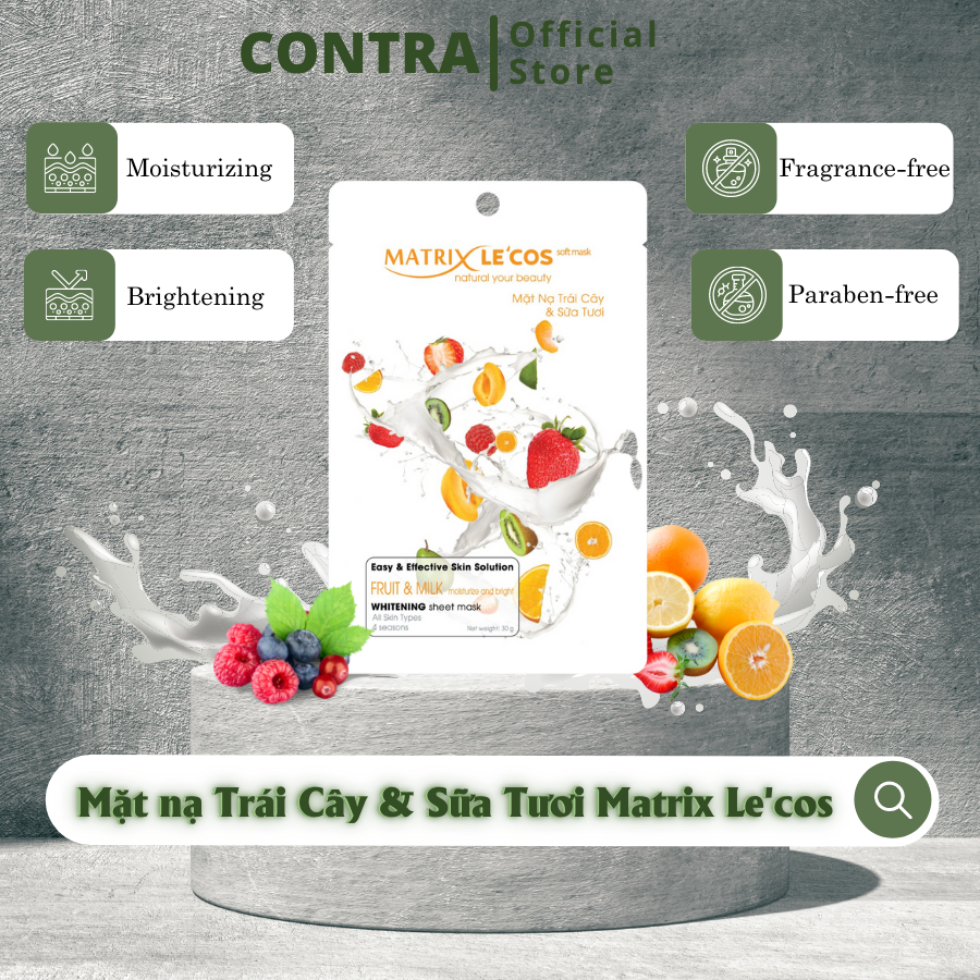 Mặt nạ giấy dưỡng ẩm và làm sáng da Trái Cây và Sữa Tươi Matrix Le'cos - Contra Cosmetics