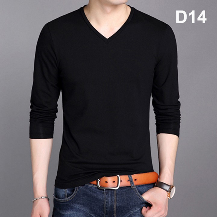 Áo thu đông vải cotton màu đen cổ tim lịch lãm