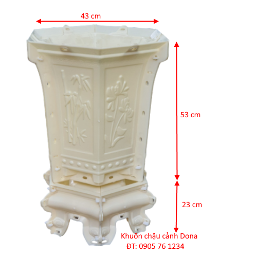 Khuôn đúc chậu ly lục giác rộng 43 cao 53 + chân đôn quỳ cao 23 cm khuôn đúc chậu cảnh nhựa abs cao cấp