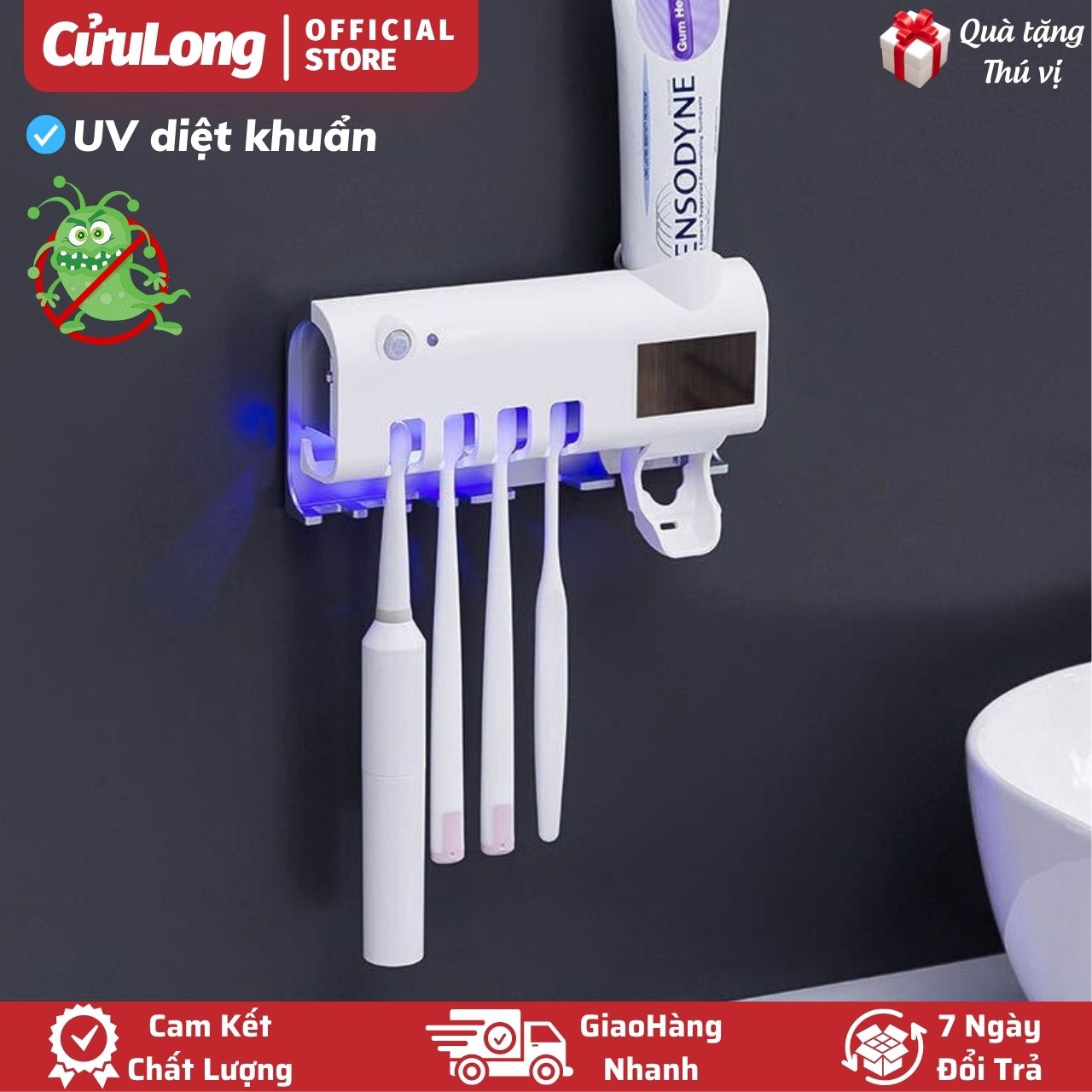 Máy Tiệt Trùng Bàn Chải Đánh Răng, Giá Treo Bàn Chải Nhả Kem Thông Minh Sạc Pin Tia UV Diệt Khuẩn, hộp thiết bị khử trùng bàn chải