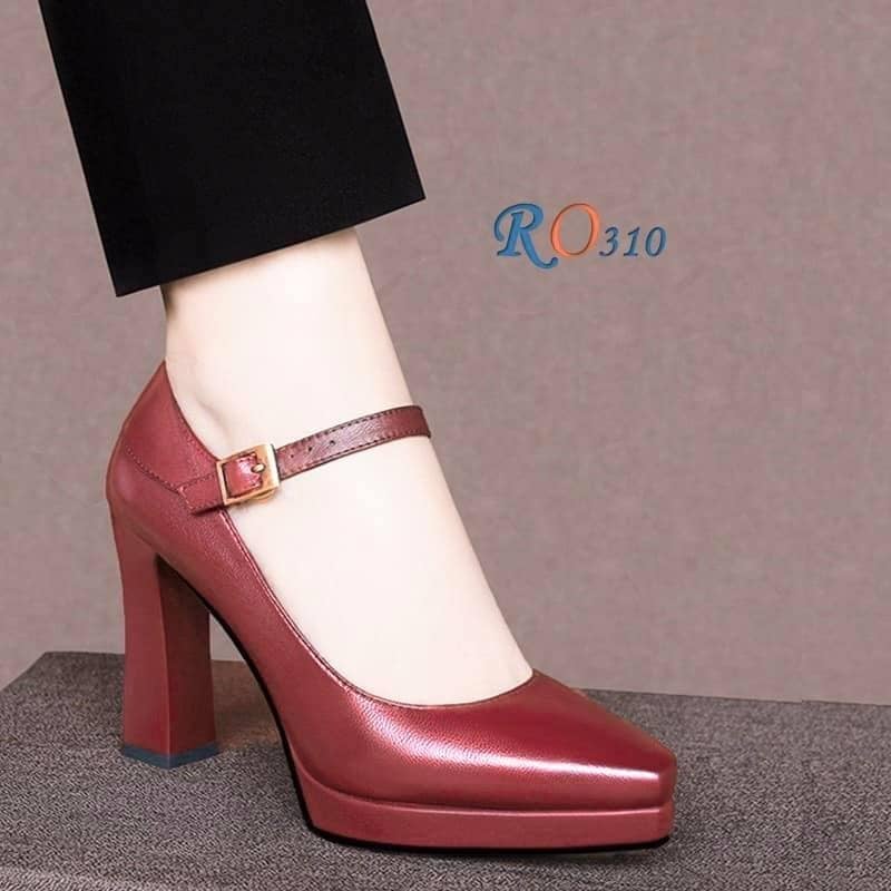 Giày cao gót nữ 7.5cm đúp 1.5cm đế vuông hàng hiệu Rosata da mềm quai cổ chân RO310