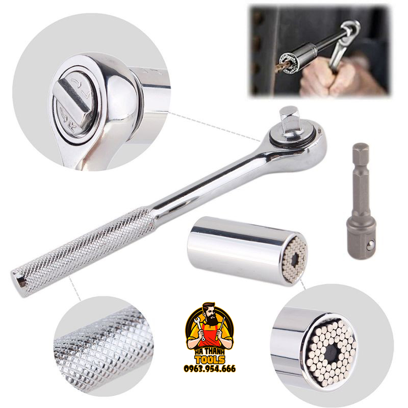 Bộ đầu khẩu đa năng lắp máy khoan vặn ốc từ 7-19mm siêu tiện lợi - Thêm Tay vặn đảo chiều
