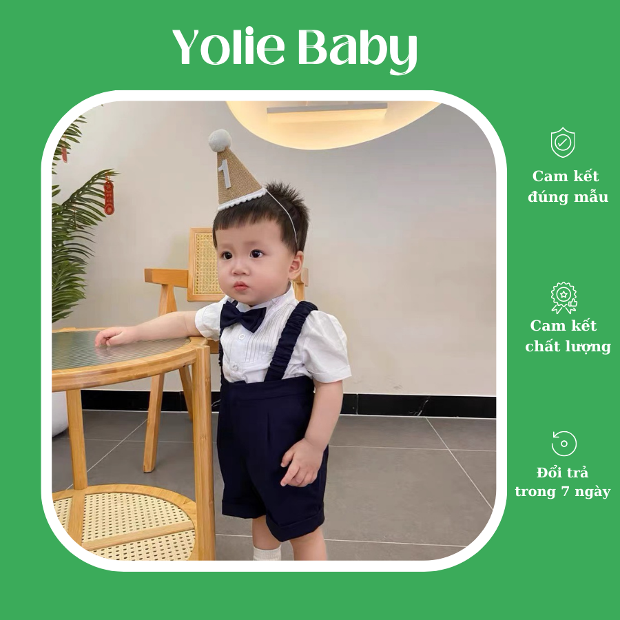 Sét công tử bé trai,sét yếm công tử tặng kèm phụ kiện nơ cho bé đầy tháng, sinh nhật 6kg đến 16kg