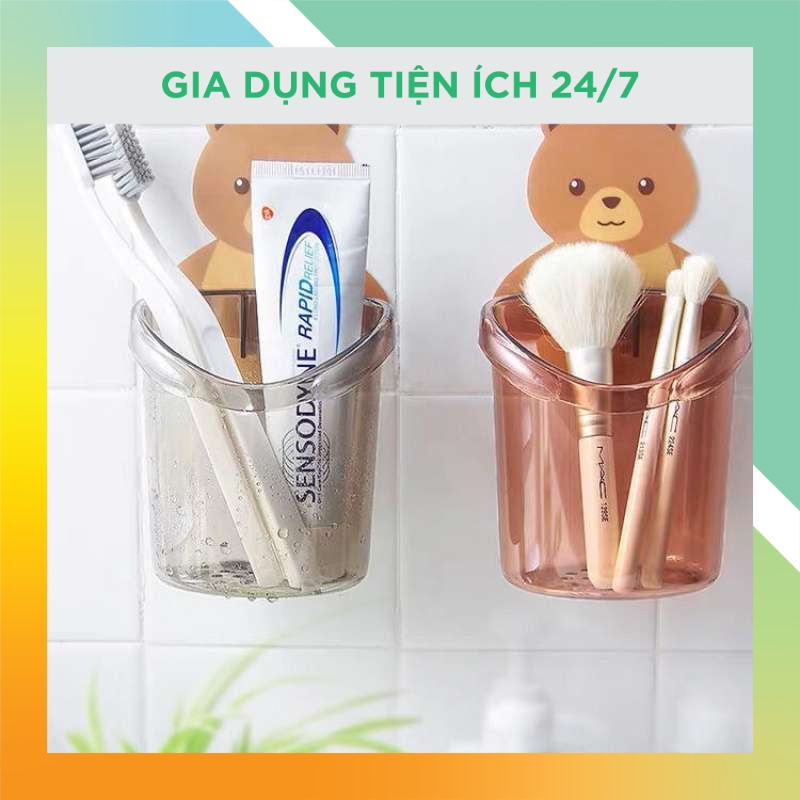 Cốc gấu đựng bàn chải kem đánh răng đa năng dán tường