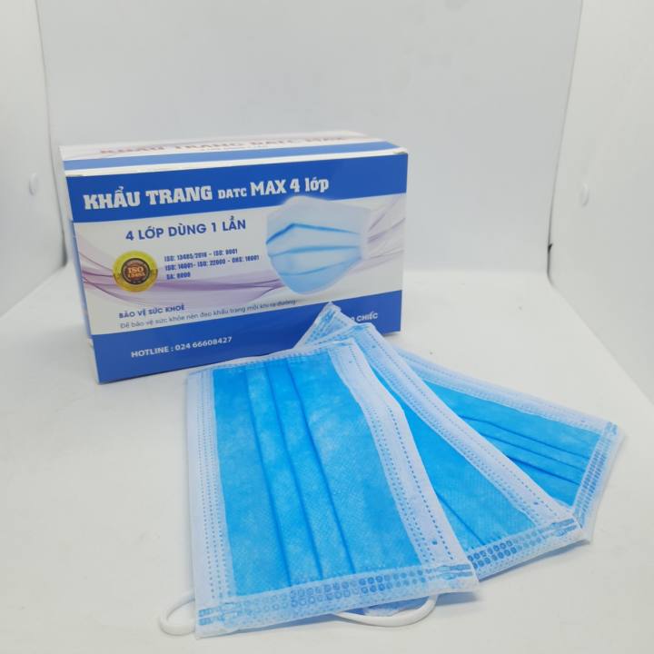 Khẩu trang y tế 4 lớp hộp 50 cái cao cấp DATC MAX màu trắng - Hộp 50 cái, không phải khẩu trang vải không dệt- ngừa bụi, kháng khuẩn