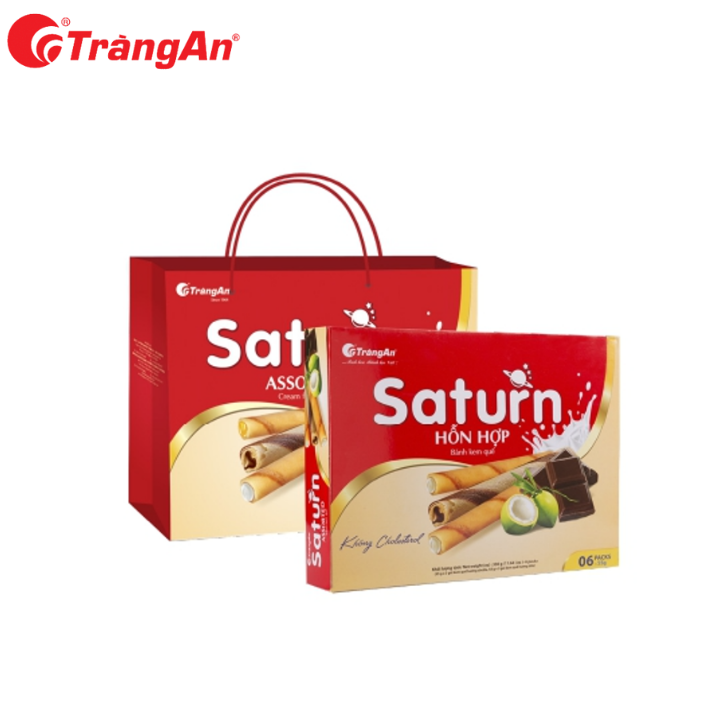 Bánh kem quế hỗn hợp Saturn 330g, không Cholesterol, hộp giấy, tặng kèm túi xách, thích hợp làm quà biếu tặng,