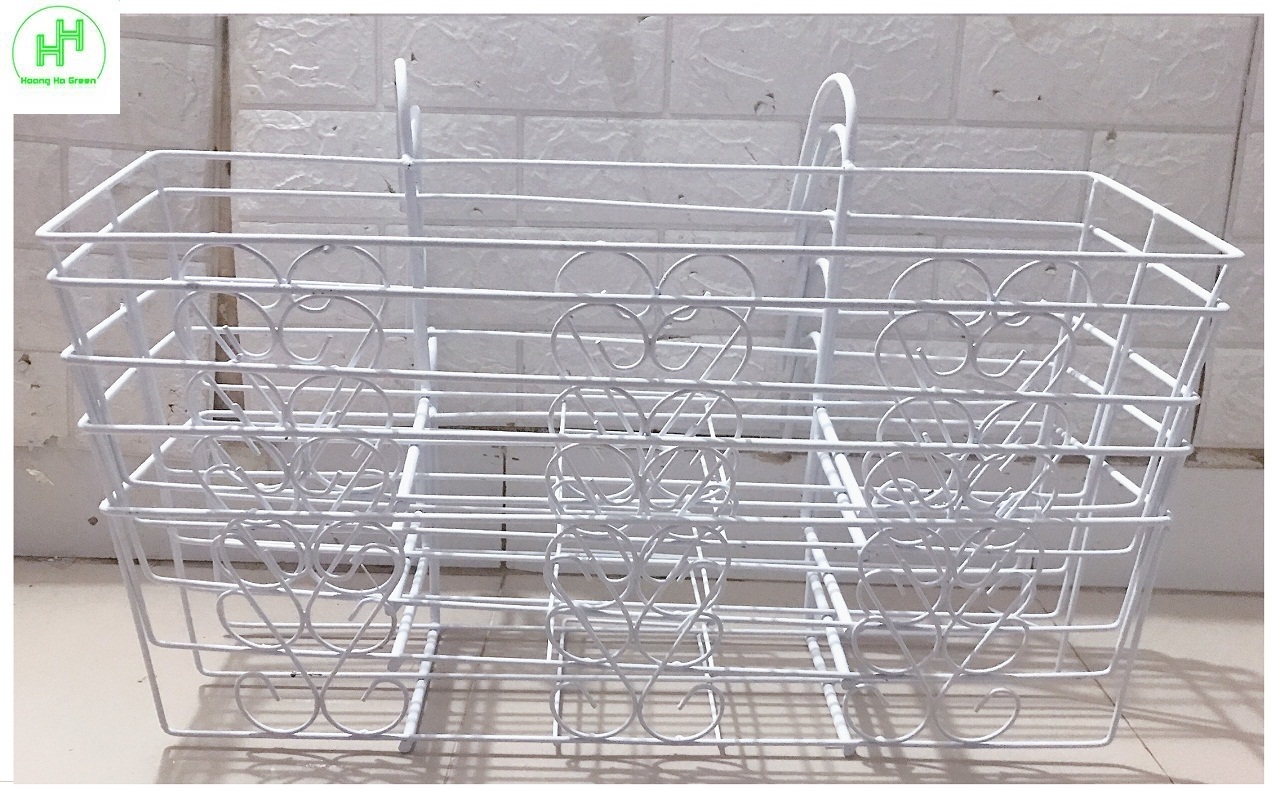 5 giỏ sắt treo chậu hoa ban công hình chữ nhật kt 56x18x15cm - màu trắng