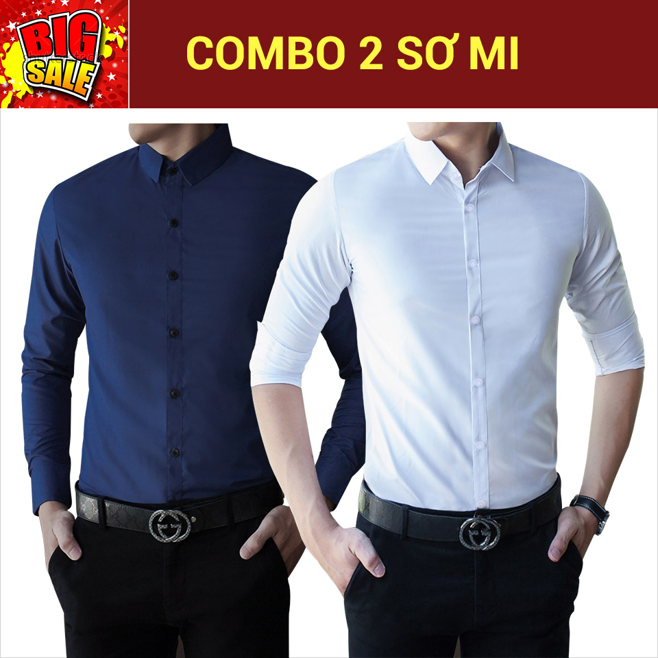 Combo 2 áo sơ mi lụa trơn