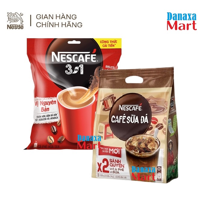 Combo 2 Bịch Cà phê hòa tan Nescafé 3in1 công thức cải tiến vị Nguyên bản Và Cà phê Sữa đá