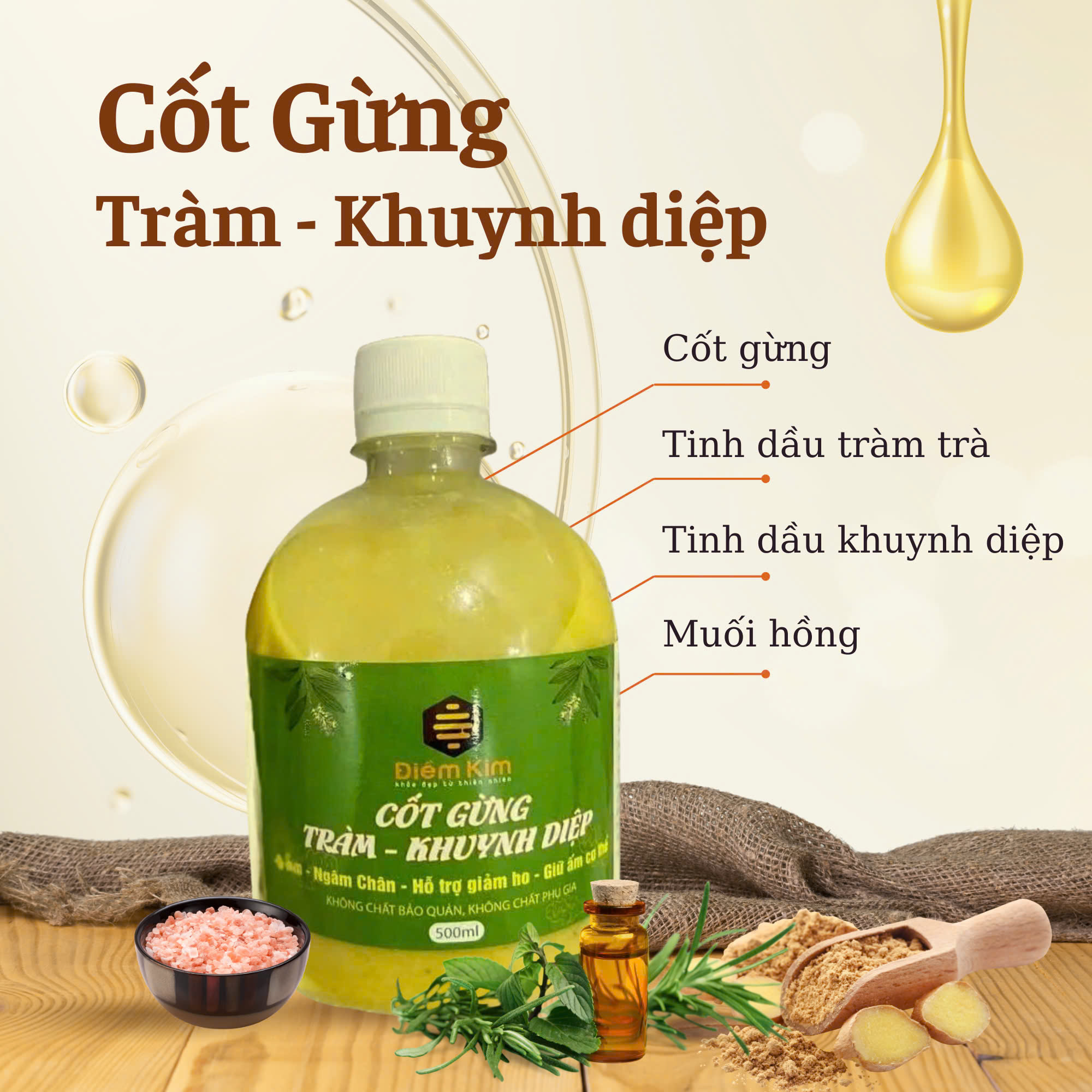 Cốt Gừng Tràm Khuynh Diệp Chai 500ml Tắm Bé Ngâm Chân Thư Giãn Lau Người Giữ Ấm Cơ Thể