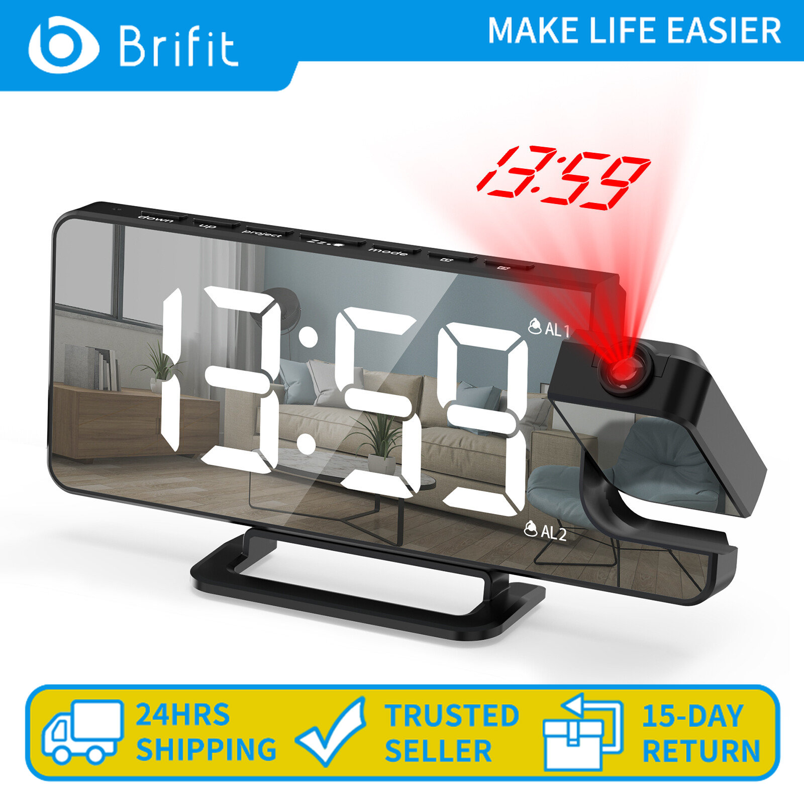 Brifit Phép chiếu Đồng hồ báo thức kỹ thuật số Đồng hồ kỹ thuật số đôi với