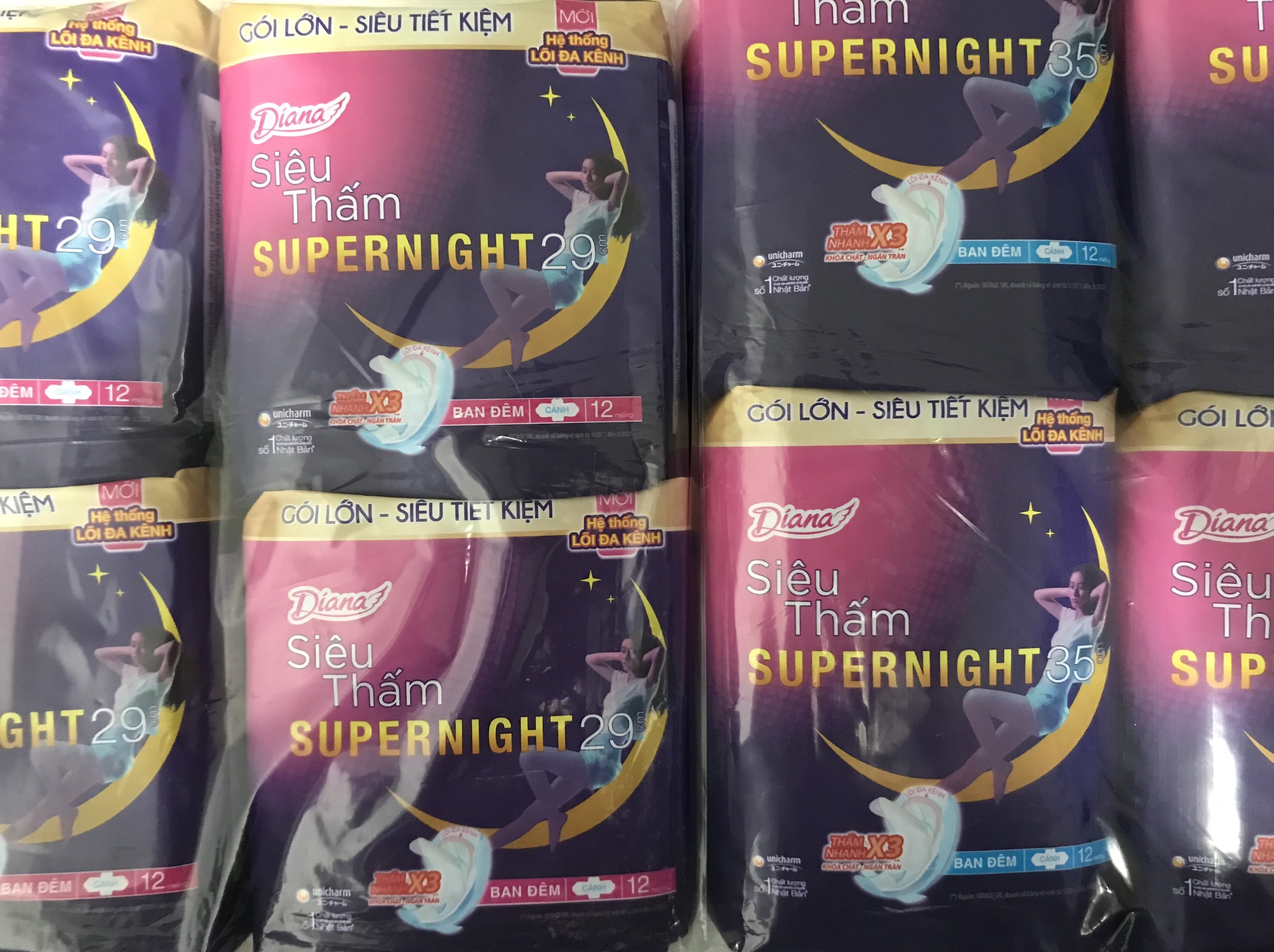 Combo 4 Gói BVS Diana Siêu Thấm Super Night 29-35cm 12 Miếng
