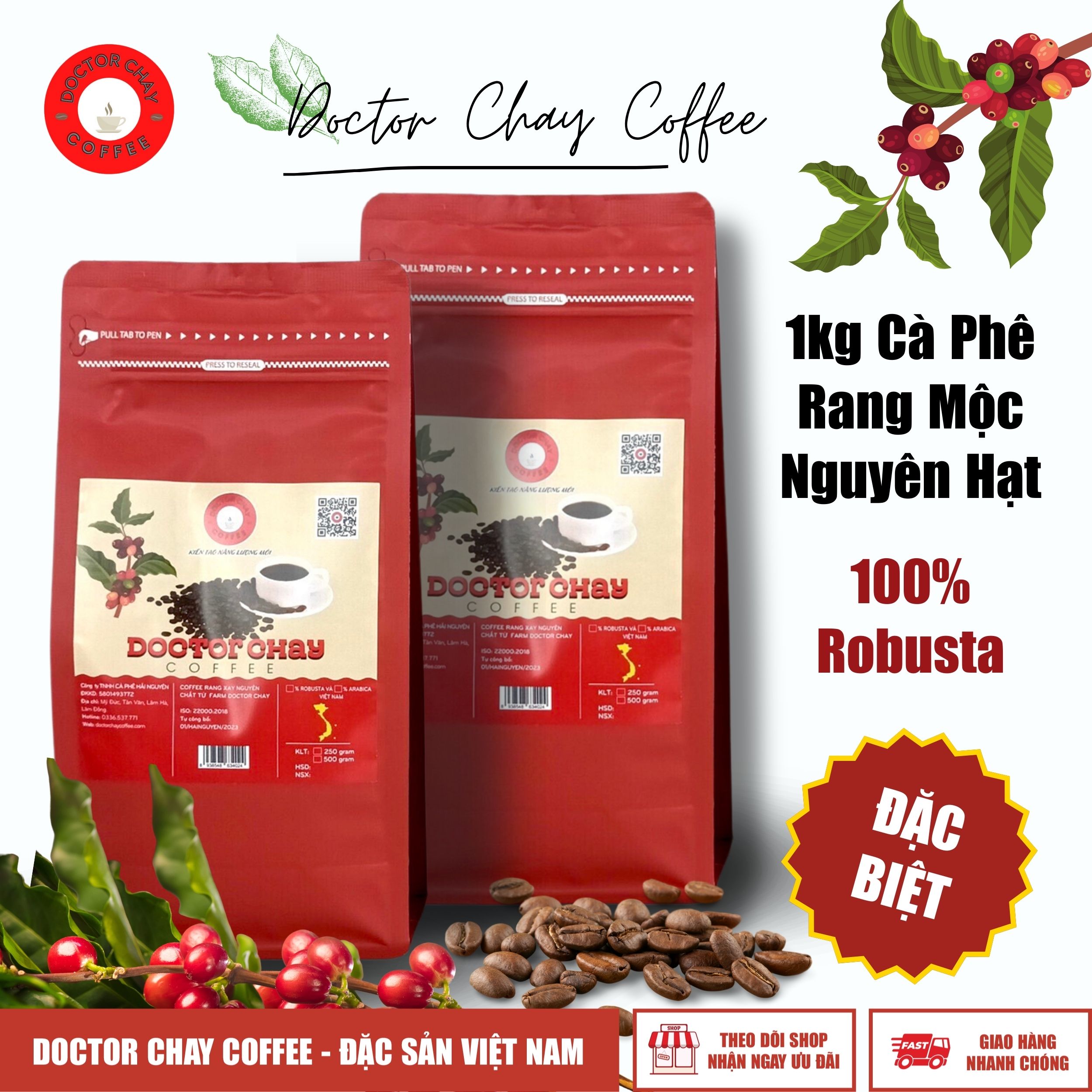 Siêu trợ giá cà phê rang xay mộc đặc biệt 1kg doctor chay coffee - cà phê rang mộc