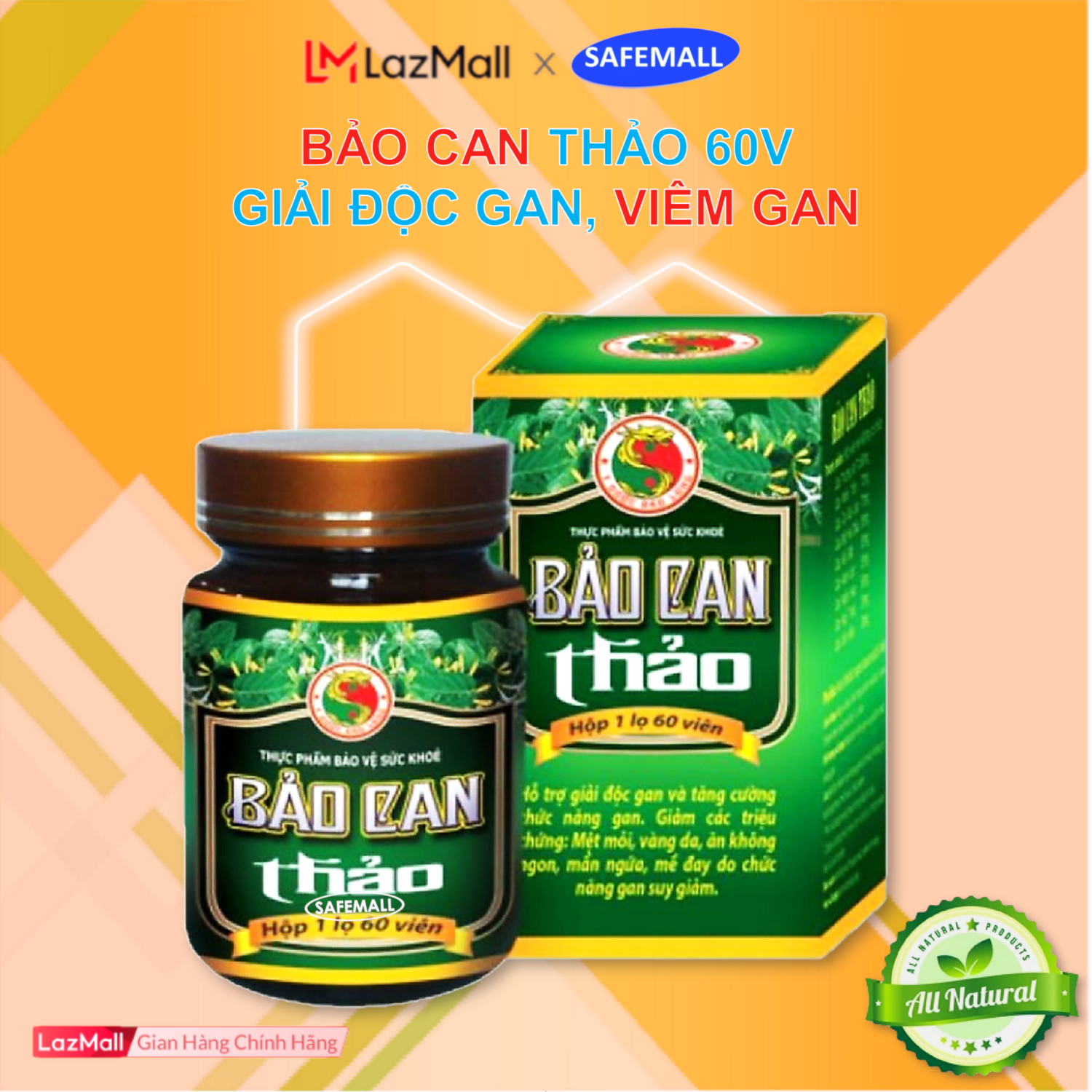 Viên uống Bảo Can Thảo thanh nhiệt giải độc, hồi phục chức năng gan (60 viên), Bảo can thảo Dược Bảo Long - Hàng Chính Hãng SafeMall/Safety Mart Official