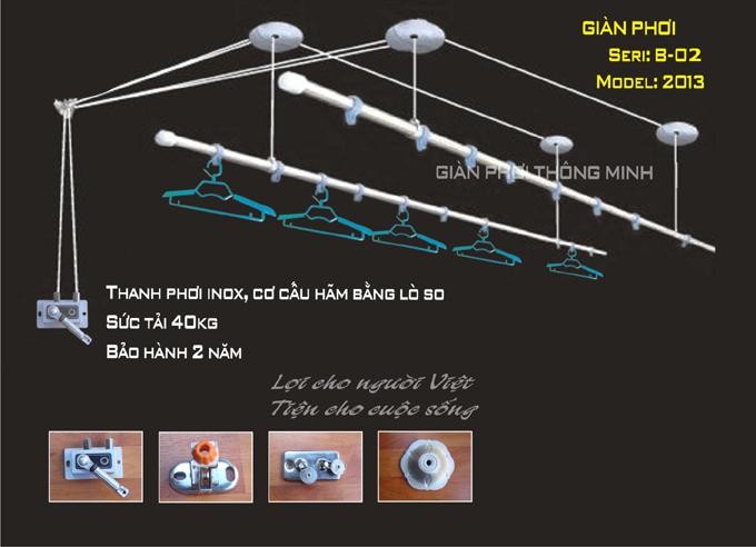 Giàn phơi thông minh INOX Cao cấp 2m