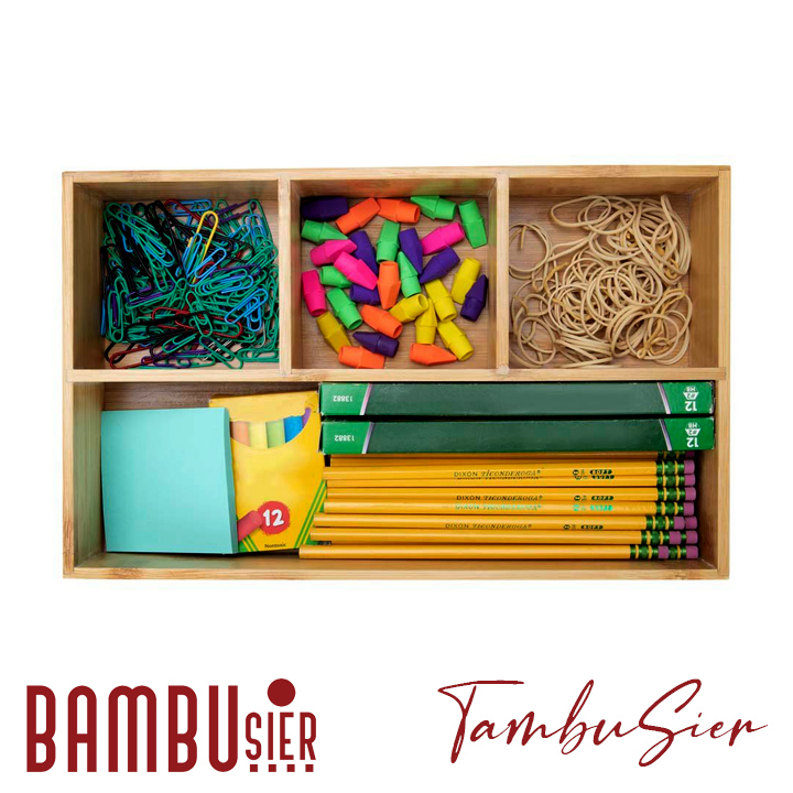 Khay gỗ tre chia ngăn đựng đồ văn phòng nhà bếp