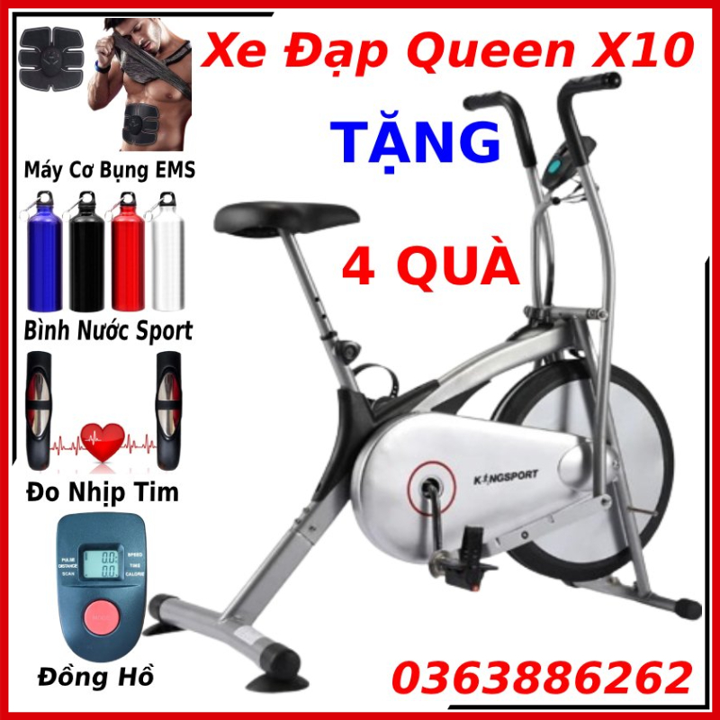 Xe đạp tập thể dục thể thao tập gym tại nhà Queen Sport X9 X10 tặng má phanh dự phòng + đồng hồ + giá đỡ điện thoại, bảo hành 3 năm