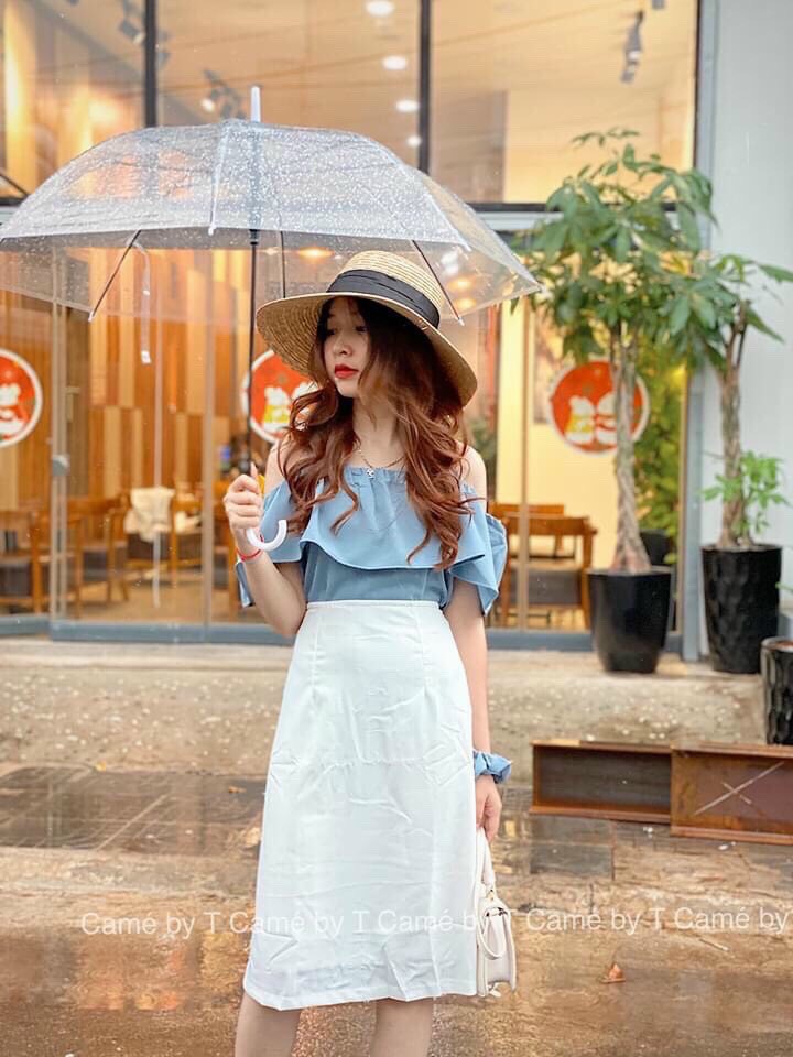 SET BỘ VÁY TRẮNG 2 LỚP PHỐI ÁO TRỄ VAI XẾP BÈO BẢN TO CHO NÀNG VẺ NHẸ NHÀNG ĐÀI CÁT SGR