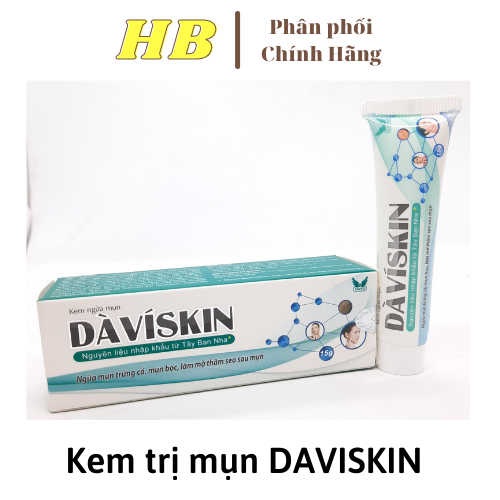 Kem ngừa mụn DAVISKIN- Ngừa mụn trứng cá,mụn bọc làm mờ thâm sẹo- Nguyên liệu nhập khẩu từ Tây Ban Nha- Tuýp 15g