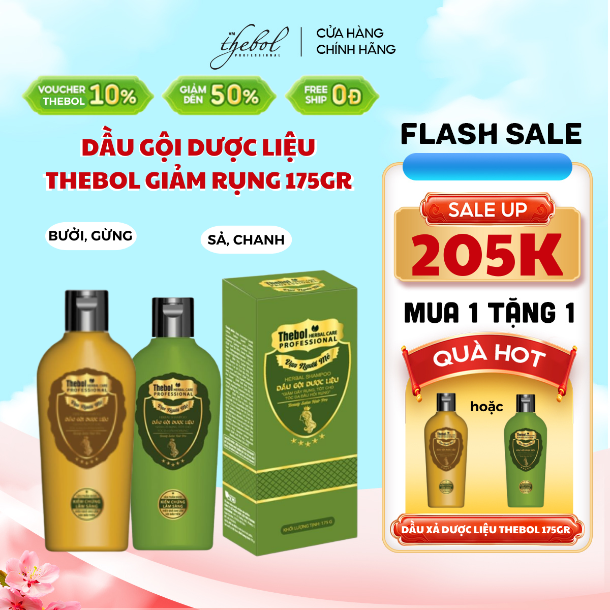 Dầu Gội Dược Liệu Giảm Gàu Ngăn Rụng Thebol 175g giúp làm sạch gàu ngứa da đầu tóc mềm mượt phục hồi hư tổn