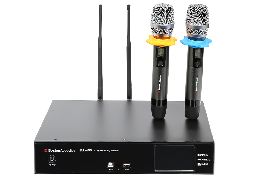 Amply Boston Acoustics BA400 800W âm ly kết hợp Mic không dây và vang số Âm thanh hoàn hảo