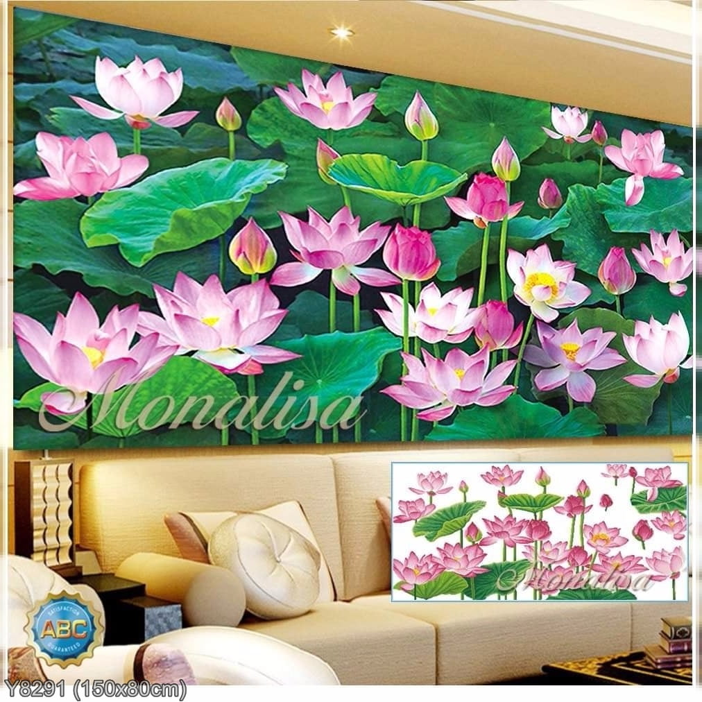 Tranh đính đá đầm sen y8291 kích thước 150 x 80 cm