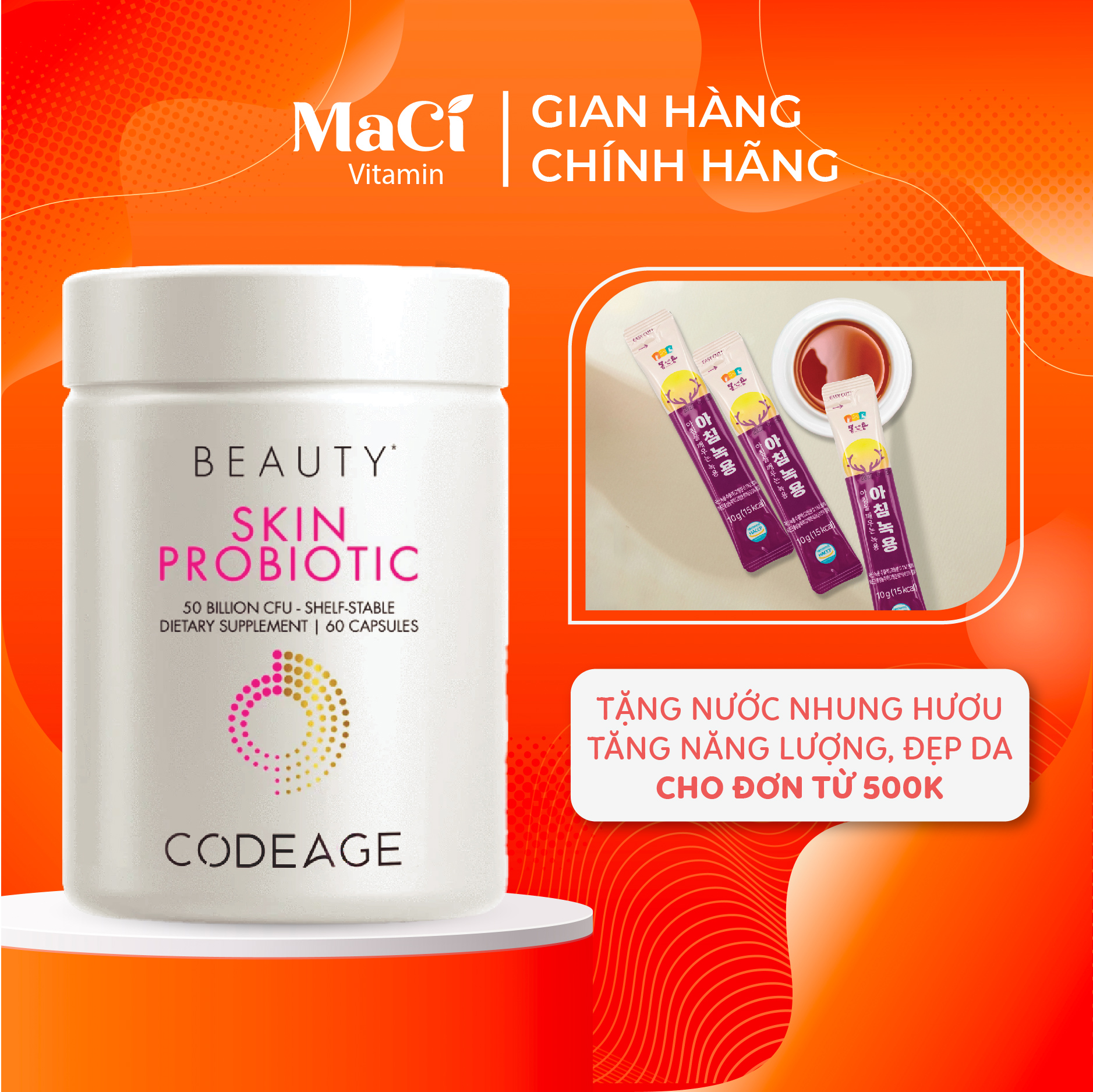 Viên uống bổ sung Lợi khuẩn Codeage Skin Probiotic 60 Viên MaCi