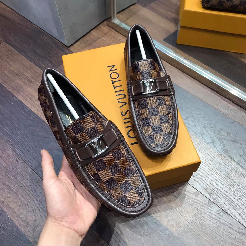 Giầy lười da LVV nâu vàng nam