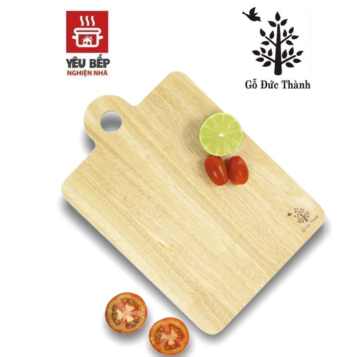 Thớt gỗ cao su hình chữ nhật quai tròn | gỗ đức thành | 03013,size 29 x 20 x 1.5 cm